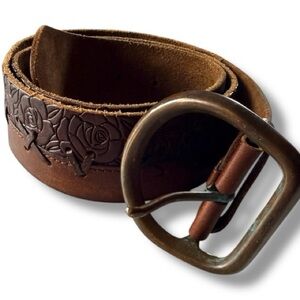 Abercrombie & Fitch Vintage Tooled Flowers Brown Leather Belt Size Medium